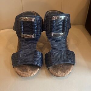 Donald J. Pliner Navy Textured Sandals with Silver Buckles